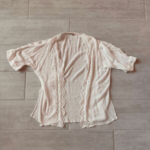 Gibson Latimer Kimono Cardigan White Lace Crochet Trim Rayon Small Cottagecore